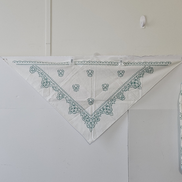 VTG Cotton Kitchen Apron & Bandana Set Blue Green Teal Swirled Design Pattern. - Picture 15 of 16